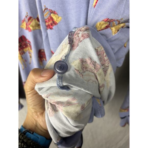 BedHead Blue Caravan Camel Printed Pajama Set S USA Bergdorf Goodman Long Slv - Picture 6 of 7